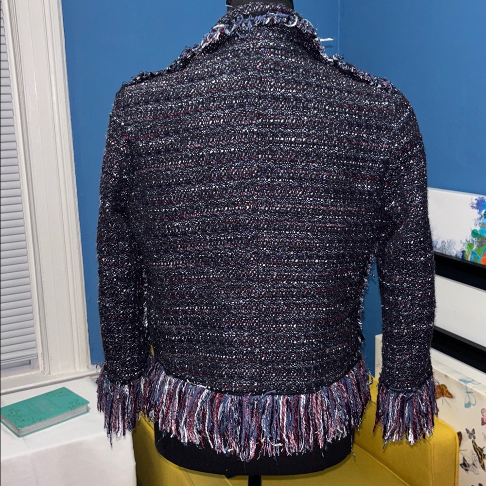 Chic Women's Tweed Jacket - Black and Gray purple and blue size 4 - Picture 3 of 4